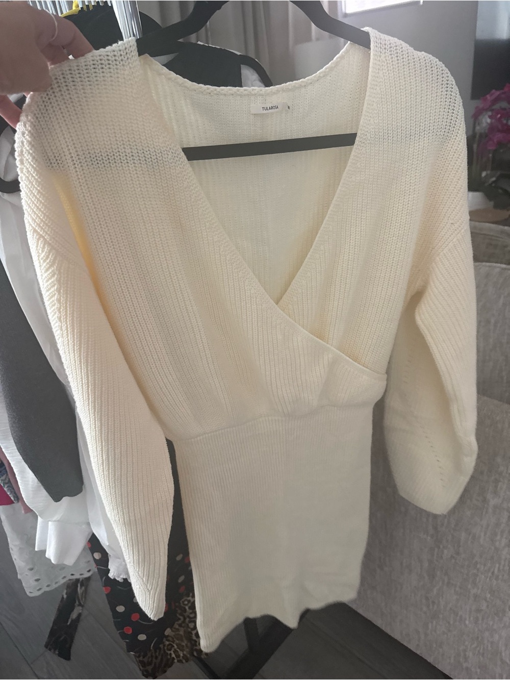 Tularosa Cream Knit Wrap Sweater Dress